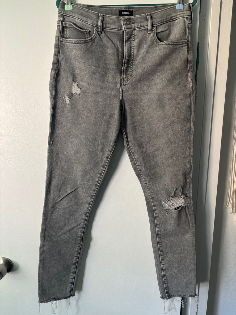 Express Gray Distressed High-Rise Skinny Jeans